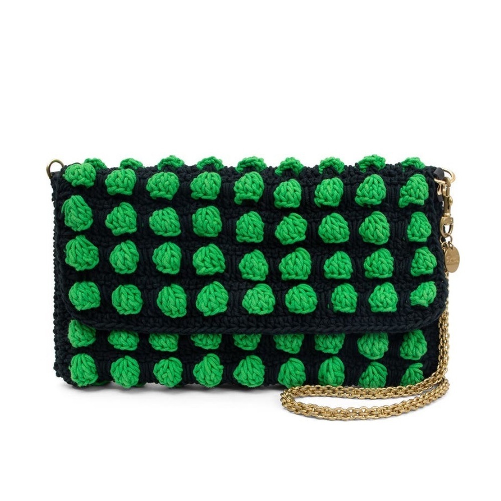 Clare V. Black Green Knit Convertible Clutch w Tabs Bag NWT Crochet Claudette